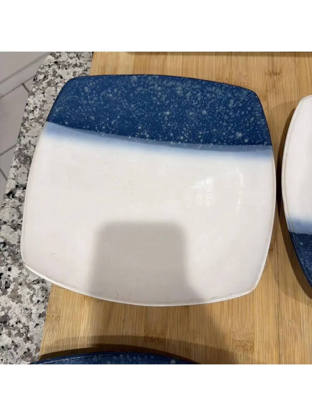 Set of 4 Vintage SANGO Metallic (Ocean) Blue 4766 Square Dinner Plates Dish 11”